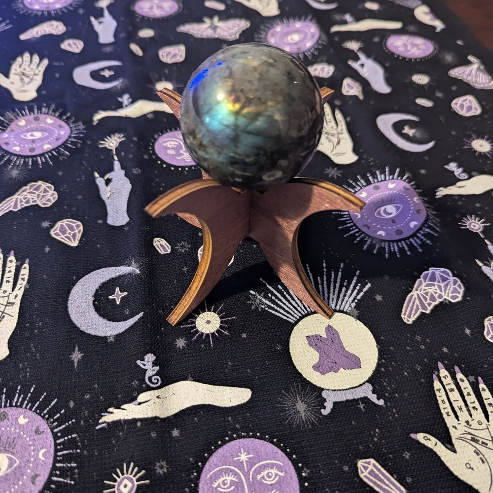 Labradorite Sphere with Wooden Stand